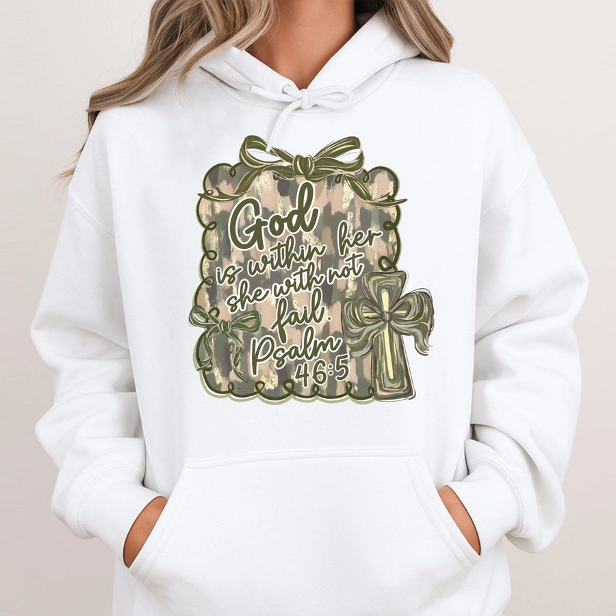 God Is Within Her Hoodie | Psalm 46:5 Bible Verse Print | Premium Cotton Blend Sweatshirt | Christian Gift for Women