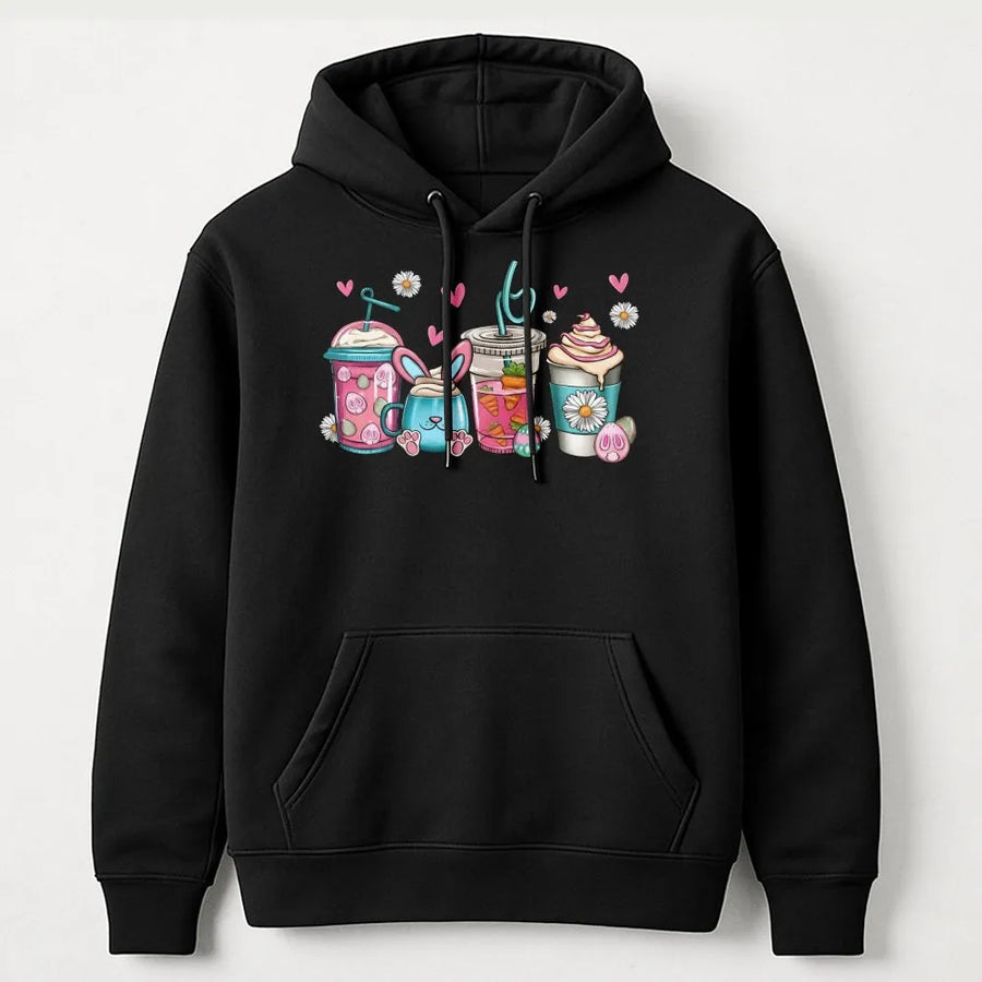 Easter Bunny Coffee Hoodie | Cute Spring Latte Graphic | Soft Cotton-Blend Pullover | Seasonal Gift For Coffee Lovers
