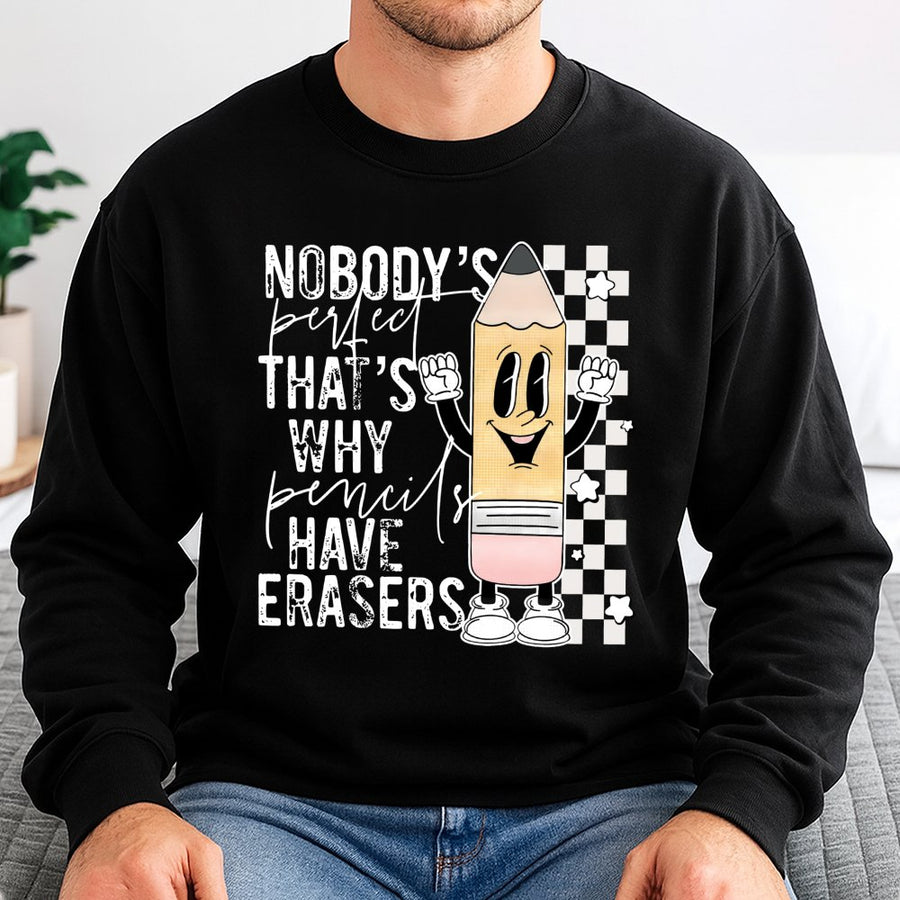 Teacher Pencil Sweatshirt | Retro Checkered Eraser Design | Premium Cotton Blend | Funny Gift for Teachers and Students