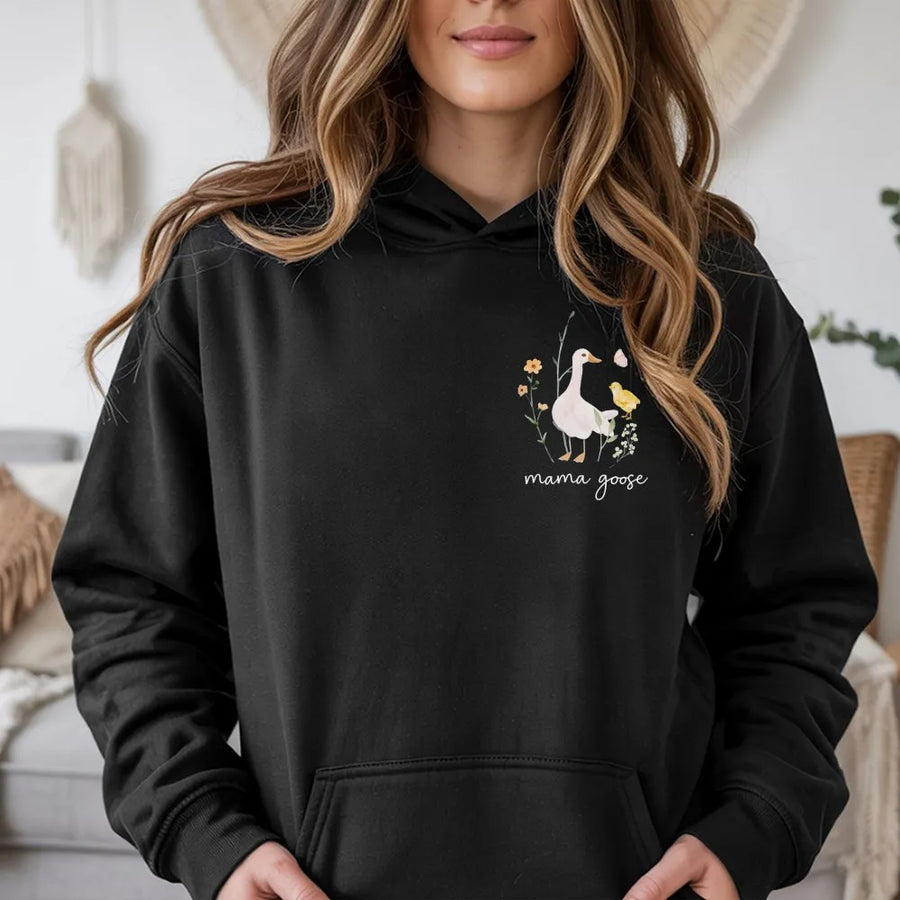 Mama Goose Hoodie | Vintage Floral Botanical Design | Soft Cotton-Polyester Blend | Trendy Mother's Day Gift for Mom and Pregnancy Reveal