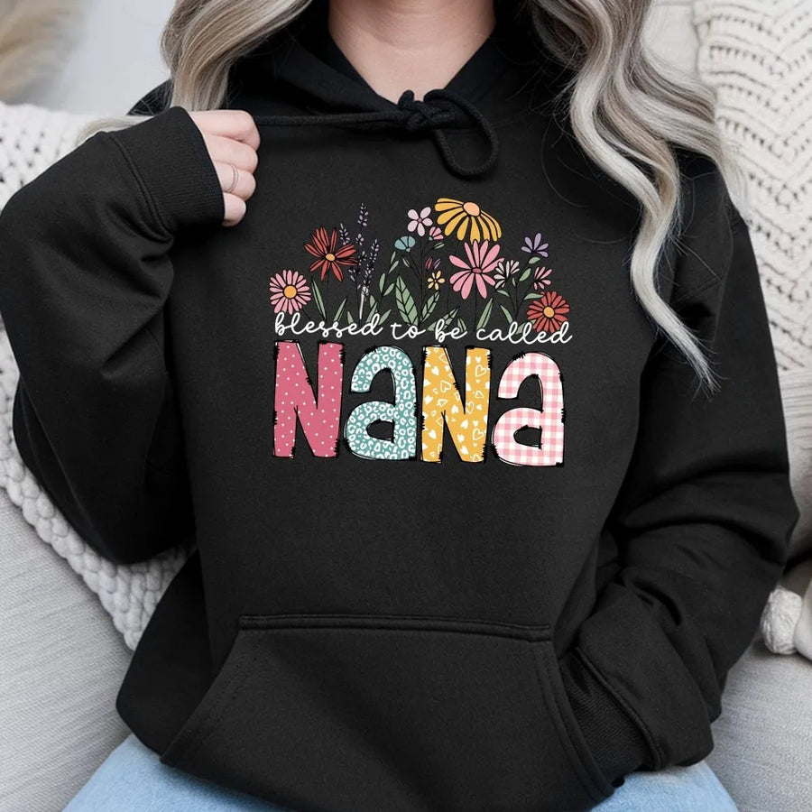 Blessed Nana Hoodie | Floral Wildflower Graphic Tee | Soft Cotton Grandma Shirt | Mother's Day Gift for New Grandmother