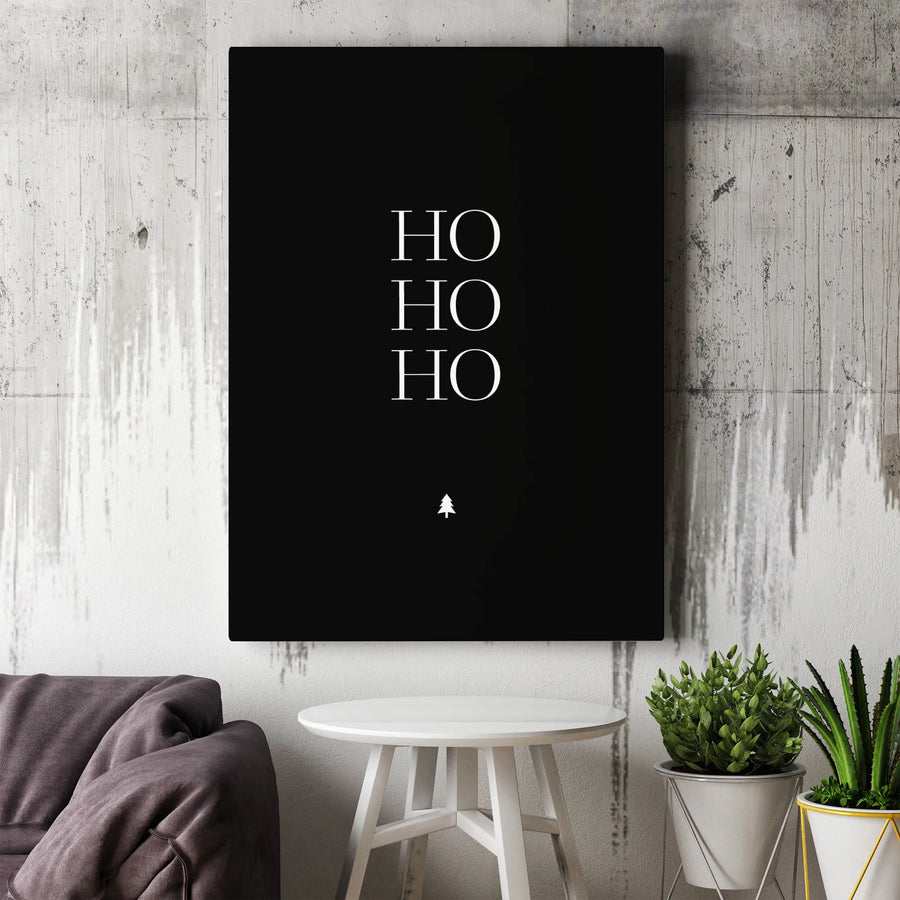 Ho Ho Ho Christmas Canvas Print | Minimalist Black and White Typography | Premium Gallery-Wrapped Wall Art | Modern Holiday Home Decor Gift