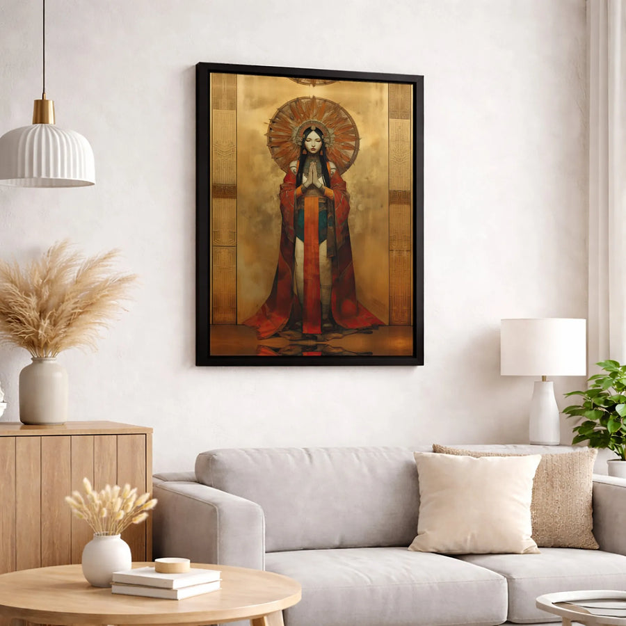 Futuristic Priestess Wall Art | Ornate Sun-Ray Halo Canvas | Premium Gallery-Wrapped Print | Spiritual Sci-Fi Home Decor Gift