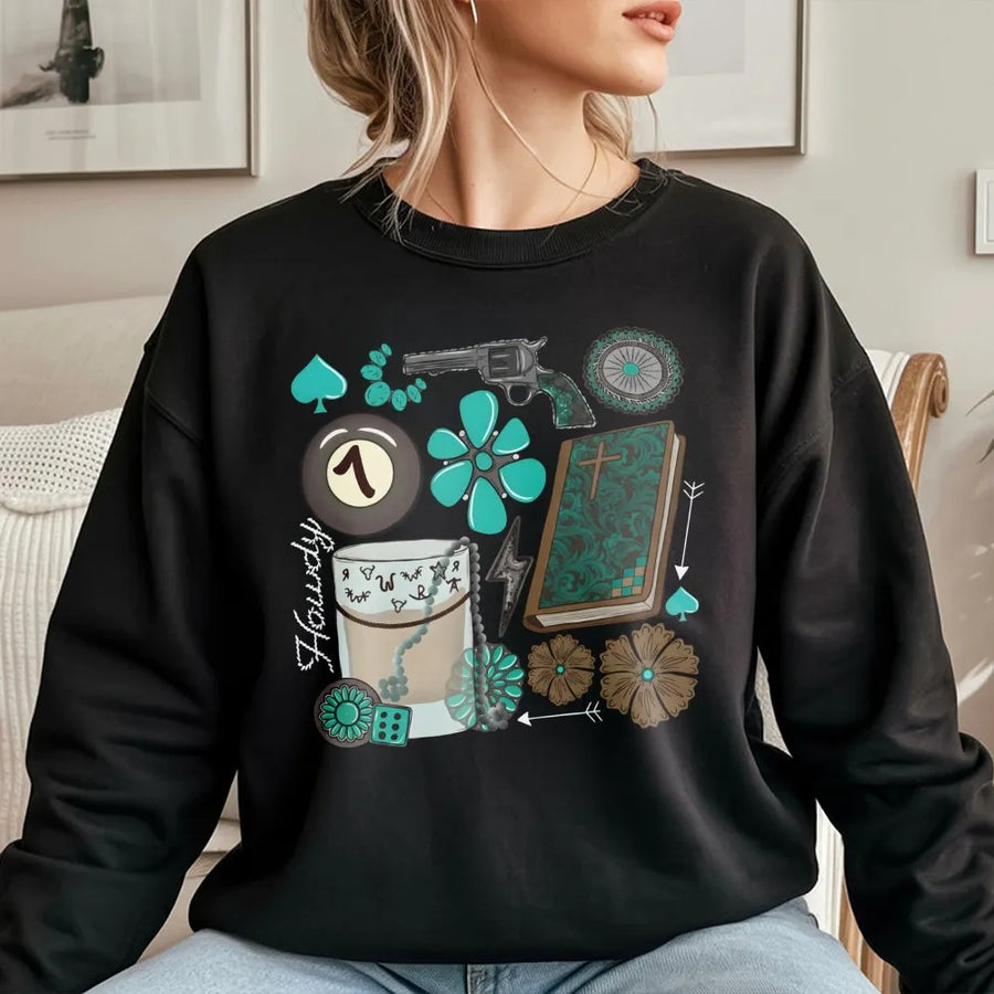 Western Cowgirl Sweatshirt | Boho Turquoise Cowboy Aesthetic | Premium Cotton Blend Crewneck | Country Music Festival Gift For Her