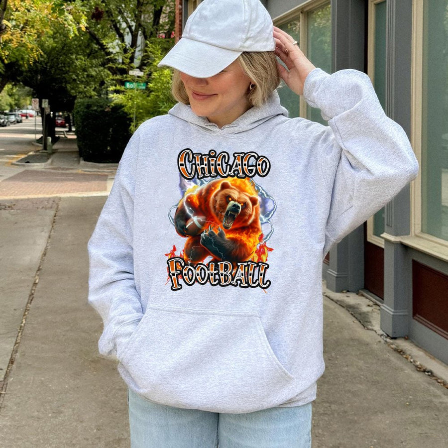 Chicago Football With Roaring Flaming Bear And Lightning Hoodie