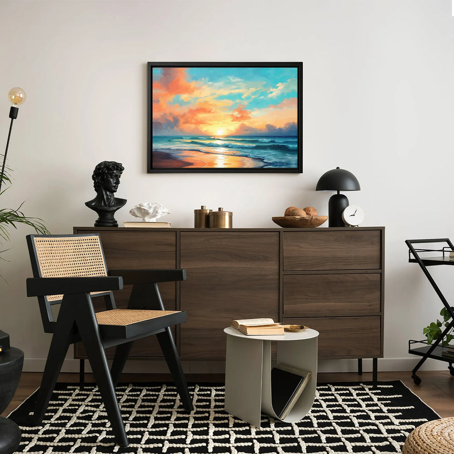 Ocean Sunset Wall Art | Vibrant Seascape With Crashing Waves | Premium Gallery Wrapped Canvas | Coastal Home Decor Gift