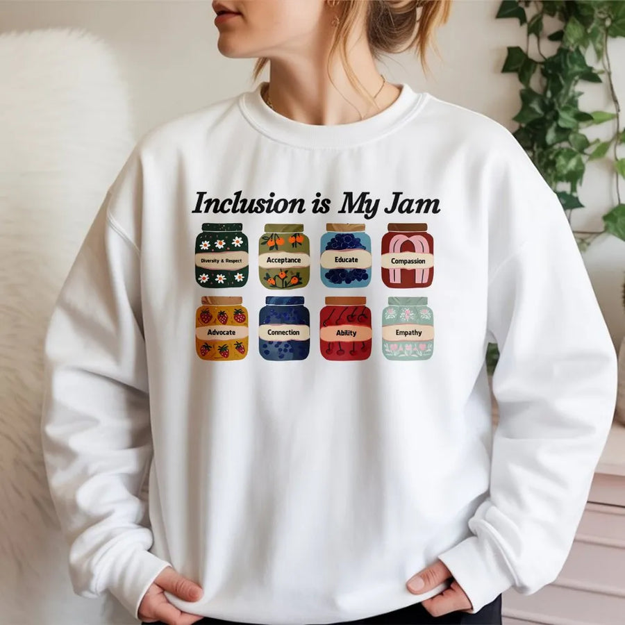 Inclusion Is My Jam Sweatshirt | Retro Jam Jar Graphic | Premium Cotton Blend | Gift for Special Education Teacher