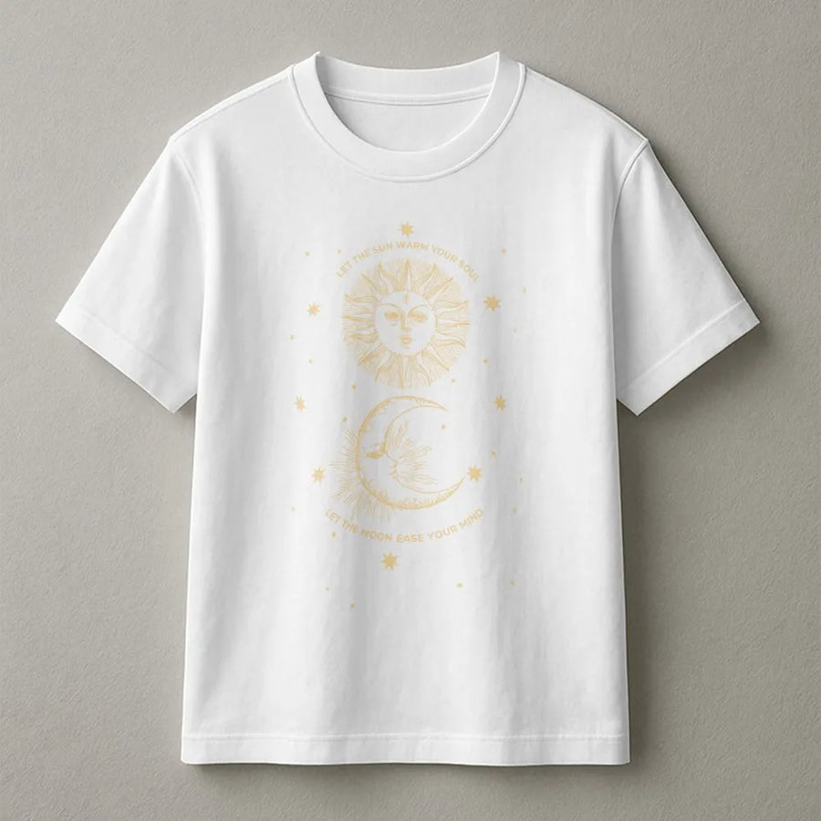 Celestial Sun and Moon T-Shirt | Spiritual Quote Graphic Pullover | Cozy Cotton Blend | Boho Witchy Astrology Gift for Women