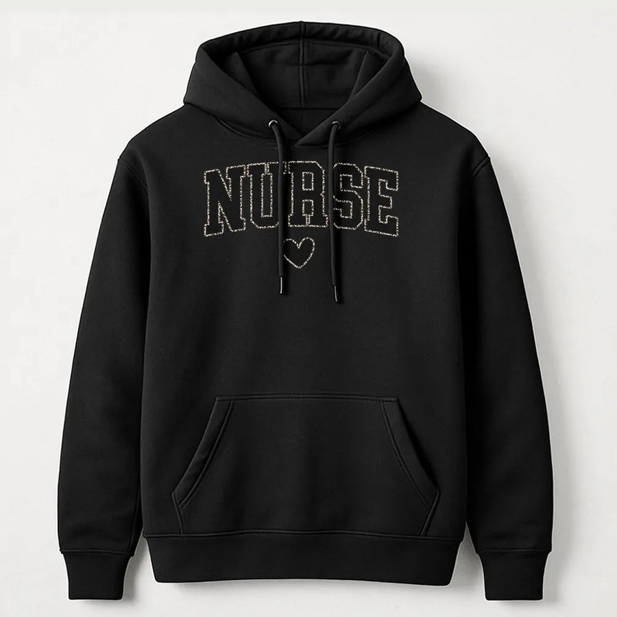 Nurse Hoodie | Varsity Letter Print with Heart Detail | Premium Cotton Blend | Gift for Nurses, RN Graduation, Nursing Student Appreciation