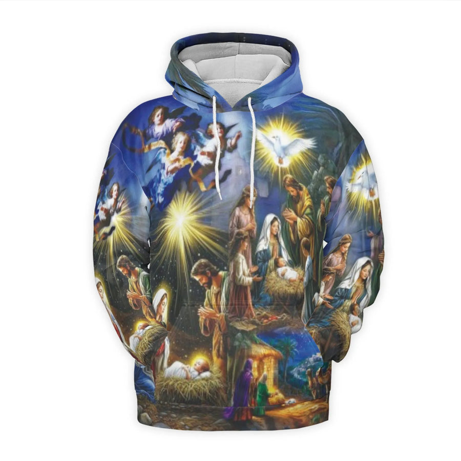 Nativity Scene 3D Hoodie | Religious Christmas Art Pullover | Premium All-Over Print Fleece | Faithful Gift for Men and Women