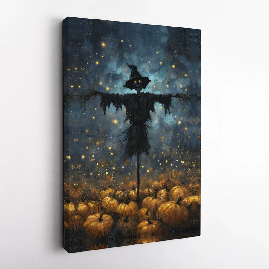 Spooky Scarecrow Canvas Print | Halloween Pumpkin Patch Wall Art | Premium Fade-Resistant Gallery Wrap | Gothic Autumn Home Decor Gift