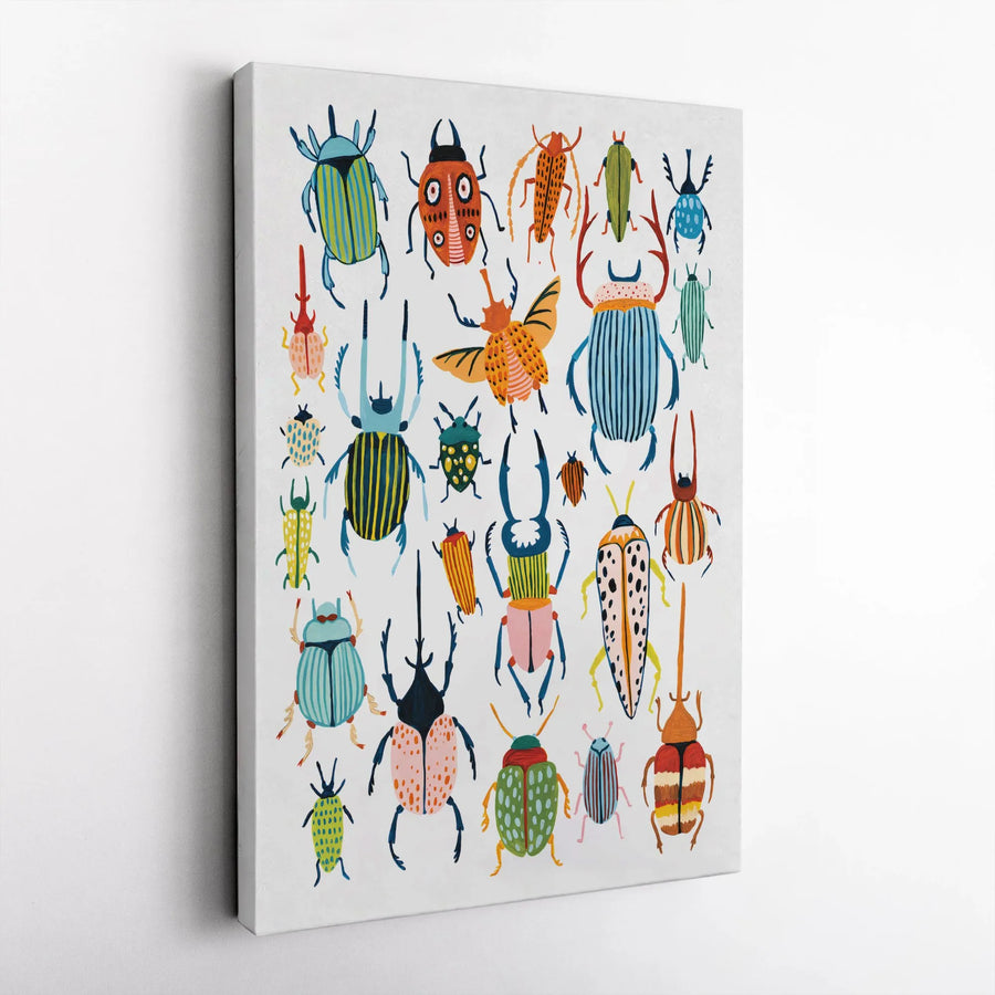 Colorful Beetle Insect Art Print | Whimsical Nature Illustration Gallery Wrap | Premium Fade-Resistant Canvas | Educational Home Decor Gift