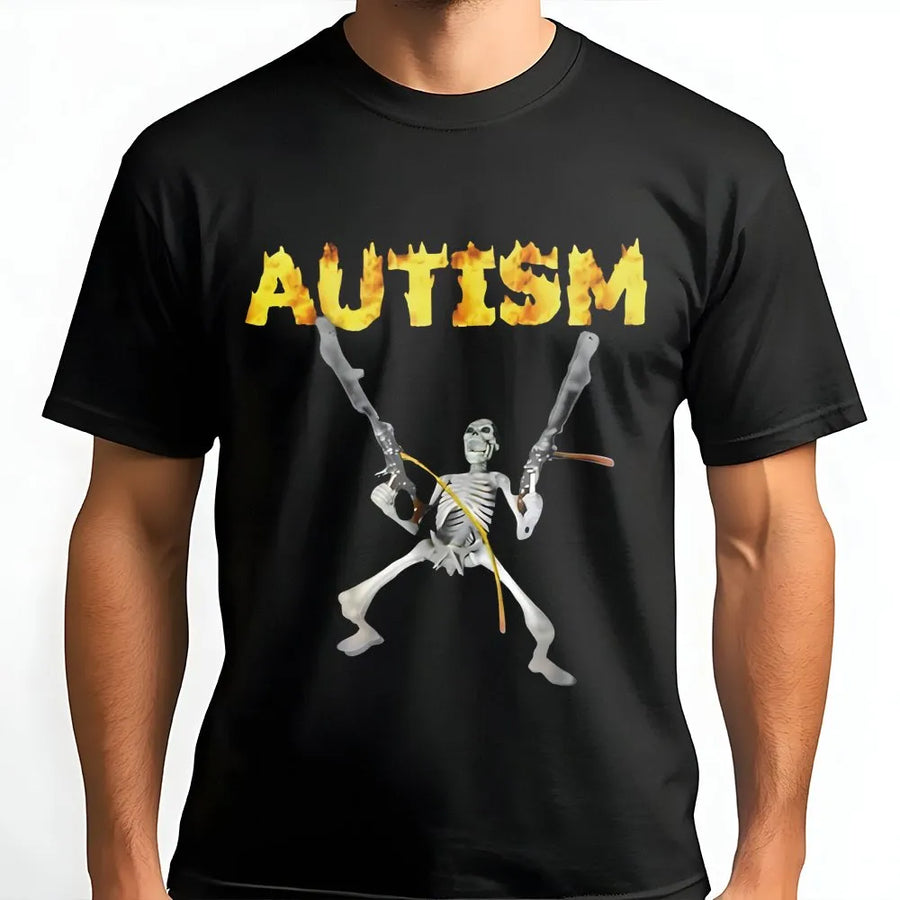 Autism Skeleton Meme T-Shirt | Funny Graphic Print Design | Premium Soft Cotton Tee | Humorous Neurodivergent Apparel Gift for Teens and Adults