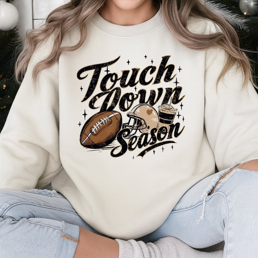 Touchdown Season Sweatshirt | Retro Football Graphic Print | Soft Cotton-Polyester Blend | Game Day Gift for Football Moms and Fans