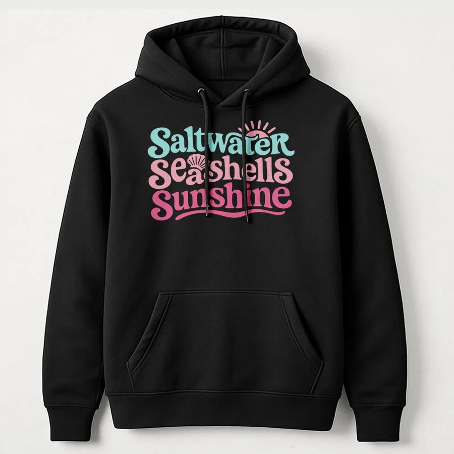 Summer Beach Hoodie | Saltwater Seashells Sunshine Graphic | Soft Cotton Blend | Cute Ocean Lover Vacation Gift for Women