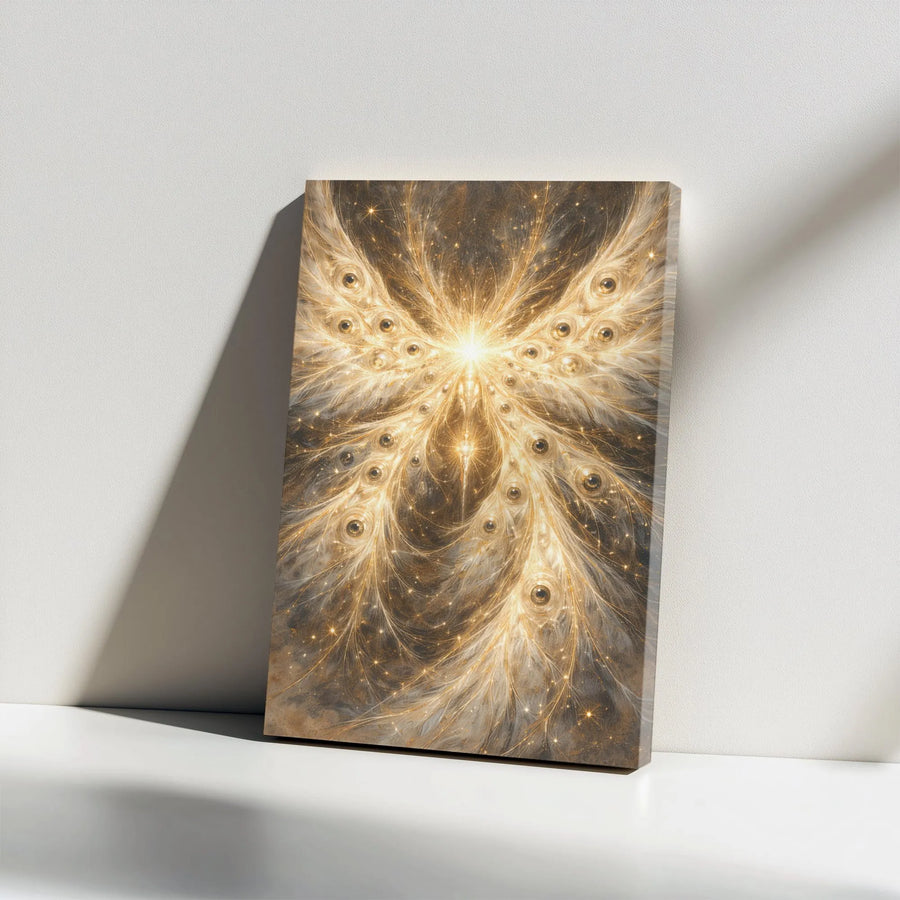 Seraphim Angel Canvas Print | Abstract Golden Wings & Eyes Wall Art | Premium Gallery Wrapped Canvas | Spiritual Home Decor Gift