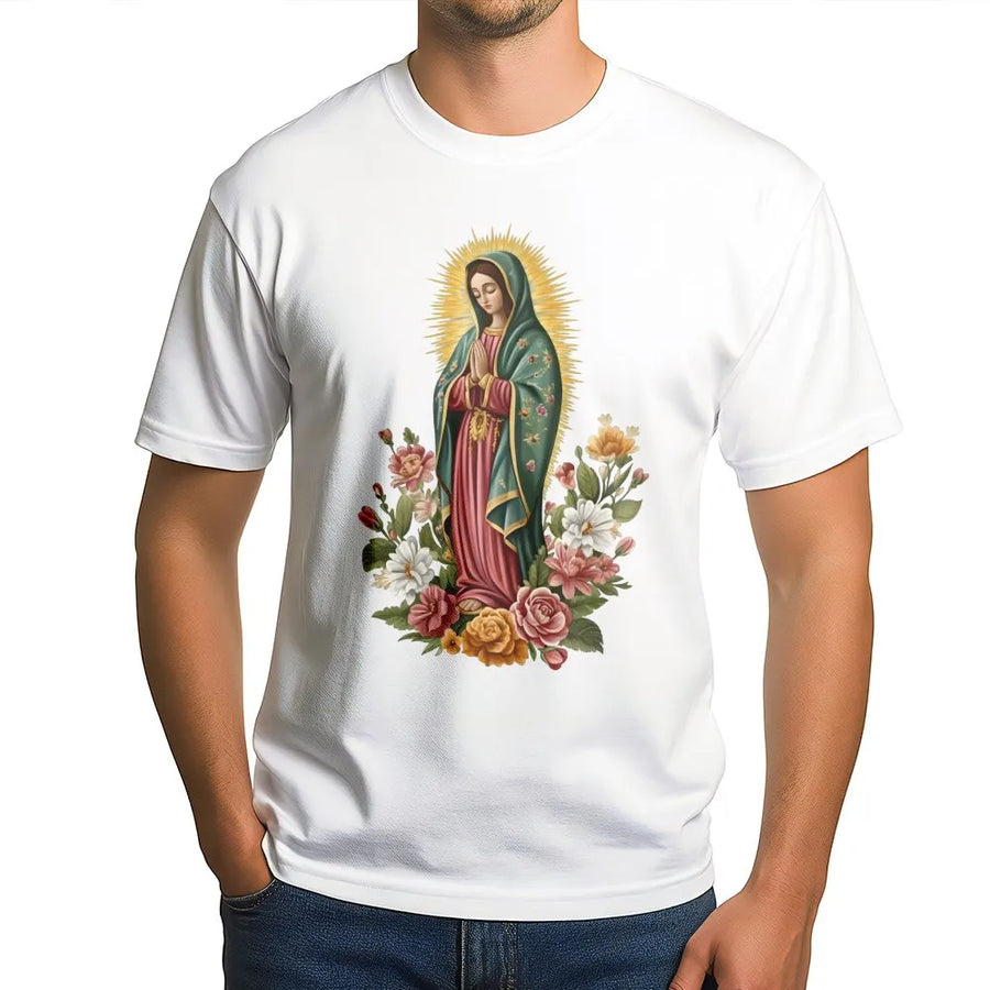 Our Lady Of Guadalupe T-Shirt | Floral Virgin Mary Religious Graphic | Premium Cotton Catholic Apparel | Faith-Based Gift For Women And Men