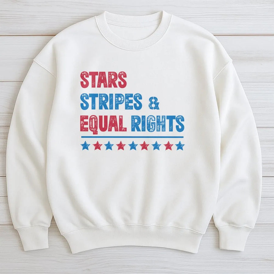 Patriotic Feminist Sweatshirt | Stars Stripes & Equal Rights Design | Premium Cotton Blend | 4th of July Activist Gift