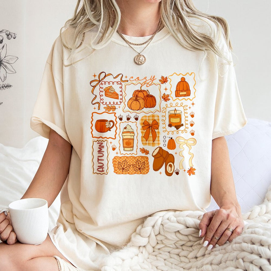 Cozy Fall T-Shirt | Pumpkin Spice Aesthetic Graphic | 100% Soft Cotton Tee | Cute Autumn Seasonal Gift for Women