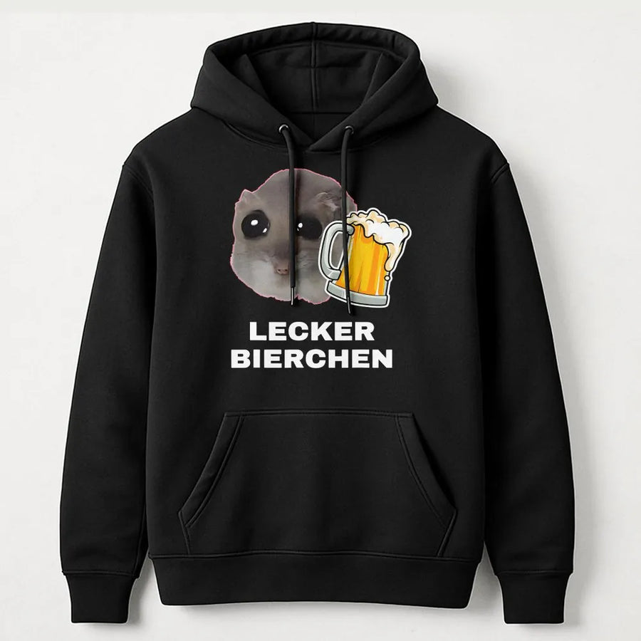 Lecker Bierchen Hoodie | Funny Hamster Drinking Beer Meme | Premium Soft Cotton Blend | Gift For Beer Lovers And Party Fans