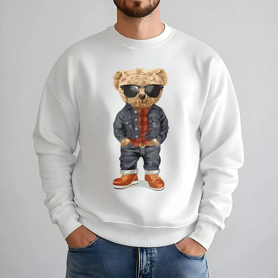 Cool Teddy Bear Graphic Sweatshirt | Stylish Sunglasses & Denim Outfit | Premium Cotton Blend | Streetwear Gift for Men and Women