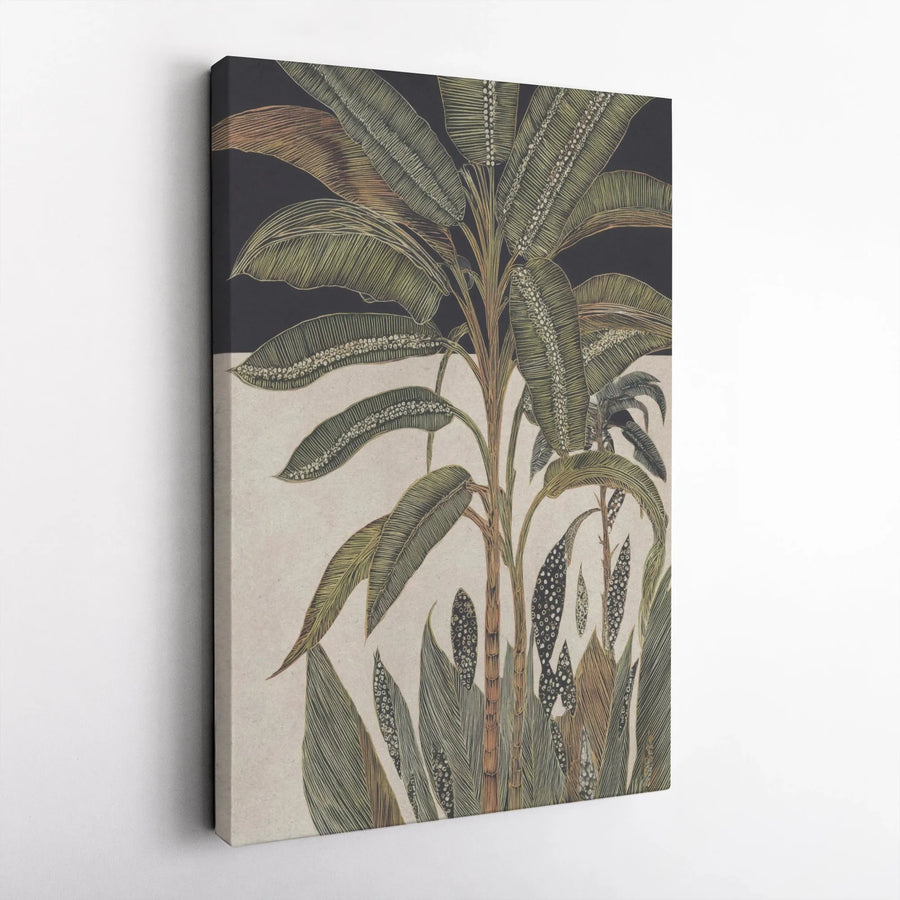 Vintage Botanical Canvas Wall Art | Tropical Banana Leaf Illustration | Premium Gallery Wrapped Print | Modern Minimalist Home Decor Gift
