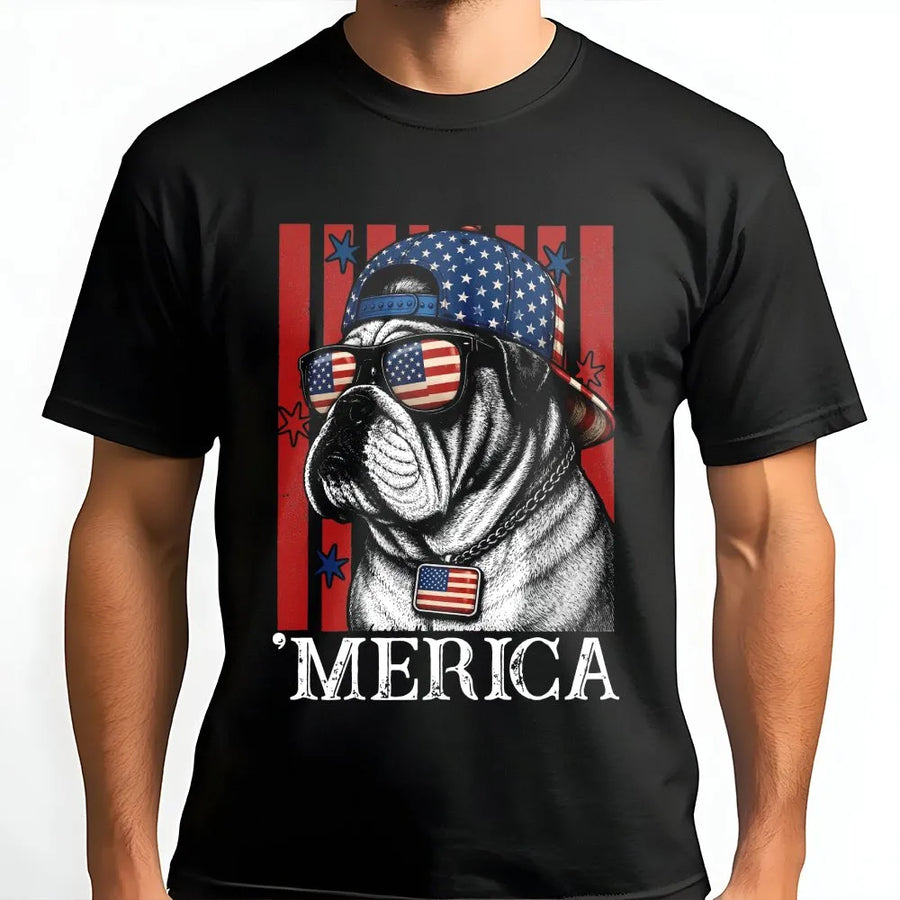 Patriotic Bulldog T-Shirt | Funny American Flag Dog Graphic | Premium Cotton Tee | 4th of July Gift for Dog Lover