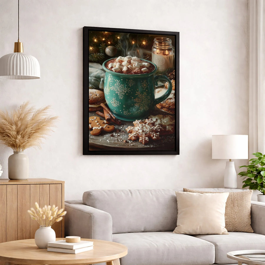 Cozy Christmas Hot Cocoa Canvas Wall Art | Festive Gingerbread & Marshmallow Mug Print | Premium Gallery Wrapped Decor | Holiday Kitchen Home Gift