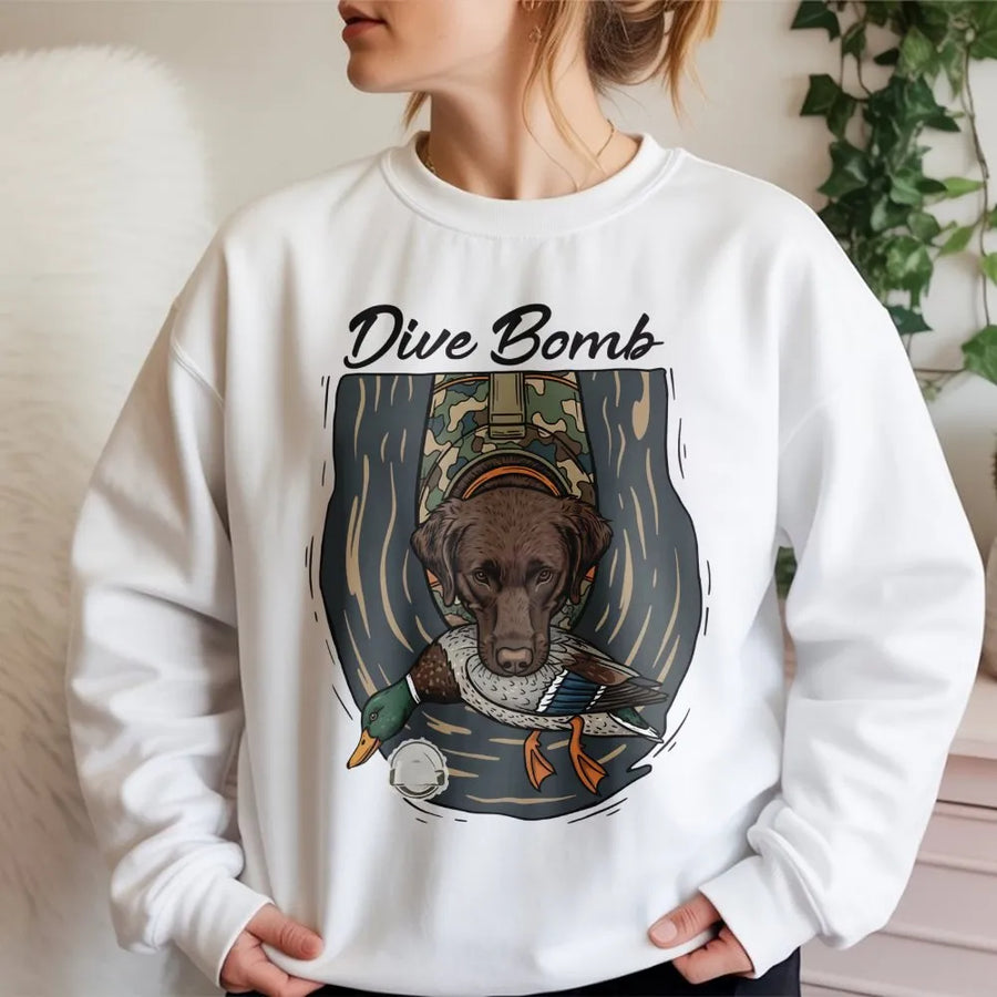 Chocolate Lab Sweatshirt | Duck Hunting Dog Mallard Graphic | Premium Cotton Blend | Waterfowl Hunter Gift for Outdoorsmen