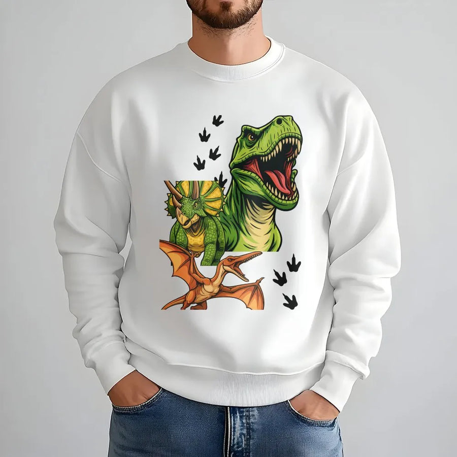 Dinosaur Sweatshirt | Cartoon T-Rex & Dino Friends Graphic | Cozy Cotton Blend | Unisex Paleontology Fan Gift