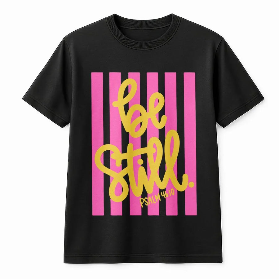 Be Still Psalm 46:10 T-Shirt | Coquette Aesthetic Pink Stripe Graphic | Premium Soft Cotton Tee | Christian Faith Gift for Women