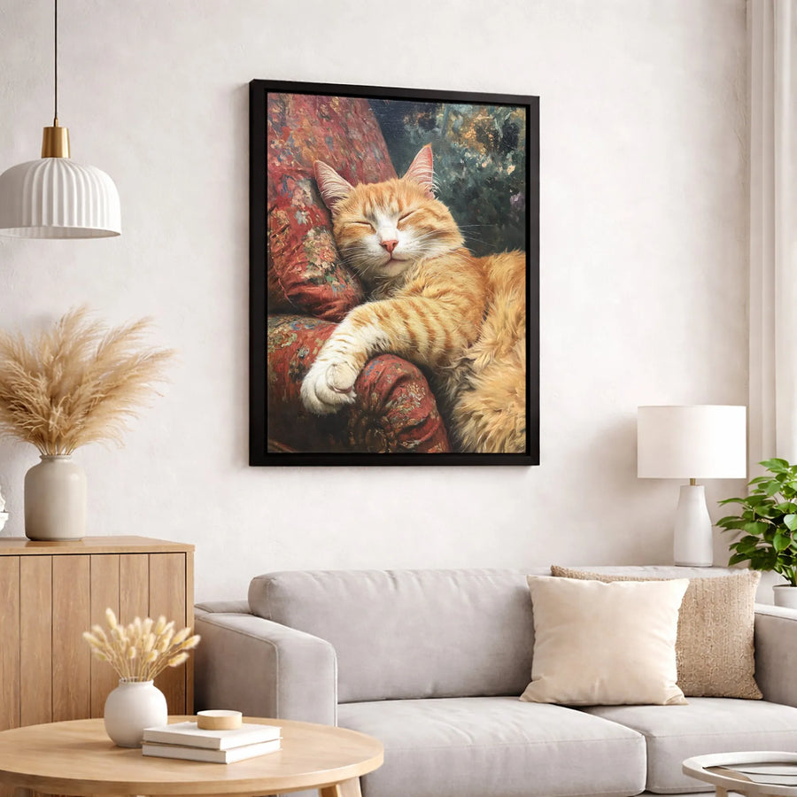 Orange Tabby Cat Wall Art | Sleeping Kitten Oil Painting Style | Premium 1.25" Gallery Canvas | Cozy Home Decor Gift for Cat Lovers