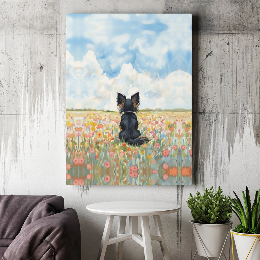 Yorkshire Terrier Canvas Wall Art | Watercolor Wildflower Field Portrait | Premium Gallery Wrap Decor | Dog Lover Gift for Home Office