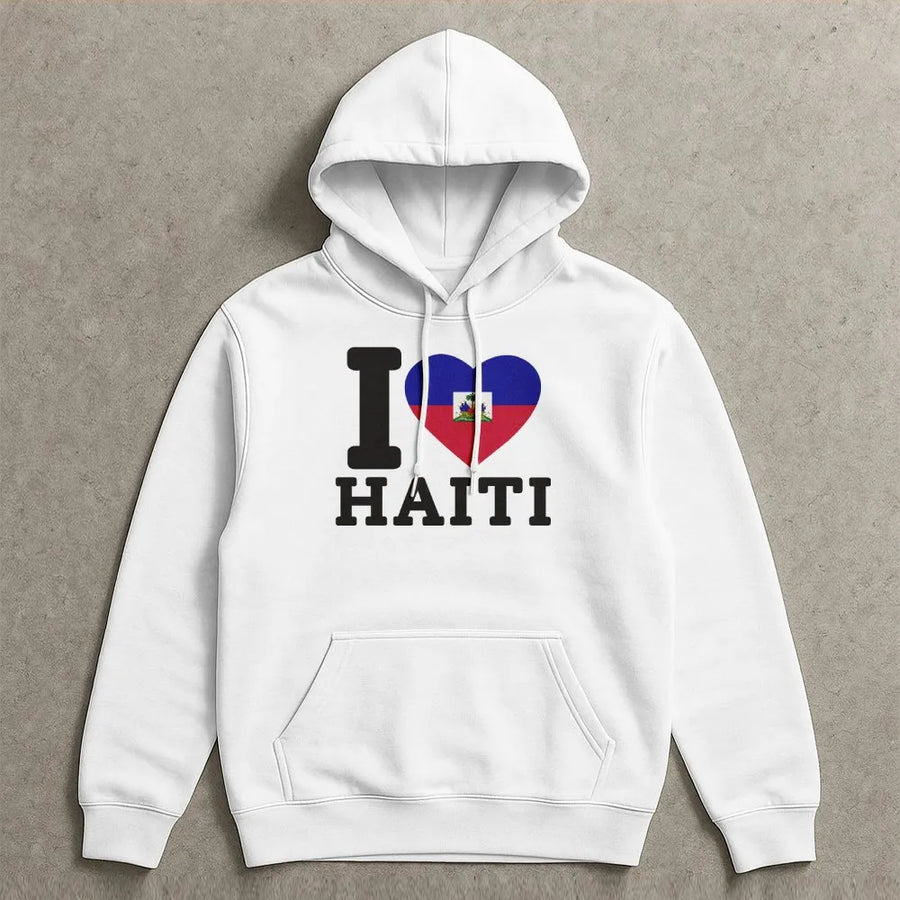 Haitian Pride Hoodie | I Love Haiti Flag Heart Graphic | Soft Cotton Tee | Caribbean Heritage Gift for Haitian American