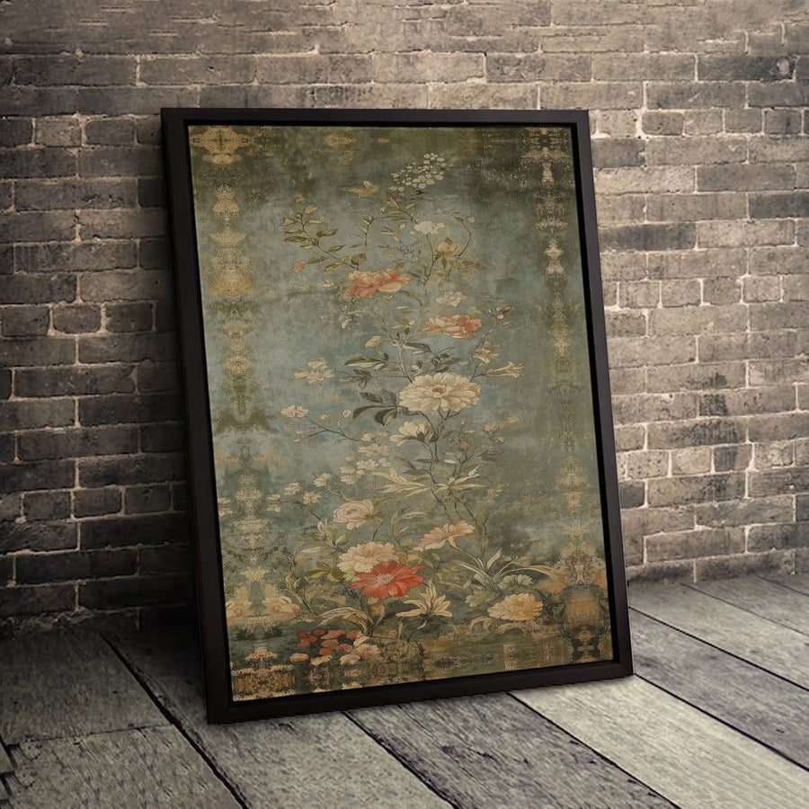 Vintage Chinoiserie Floral Canvas Art | Botanical Distressed Wall Decor | Premium 1.25 Inch Gallery Wrap | Elegant Living Room Statement Piece