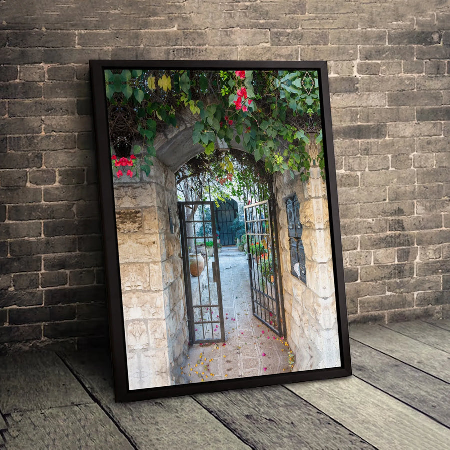 Mediterranean Garden Archway Canvas | Stone Gate Architectural Wall Art | Premium Fade-Resistant Gallery Print | Elegant Home Office Decor Gift
