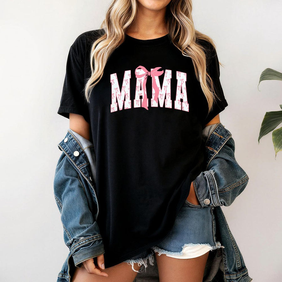 Mama T-Shirt With Pink Bow Design | Aesthetic Girly Graphic Tee | Premium 100% Cotton Comfort | Trendy Mother's Day 2026 Gift For Mom