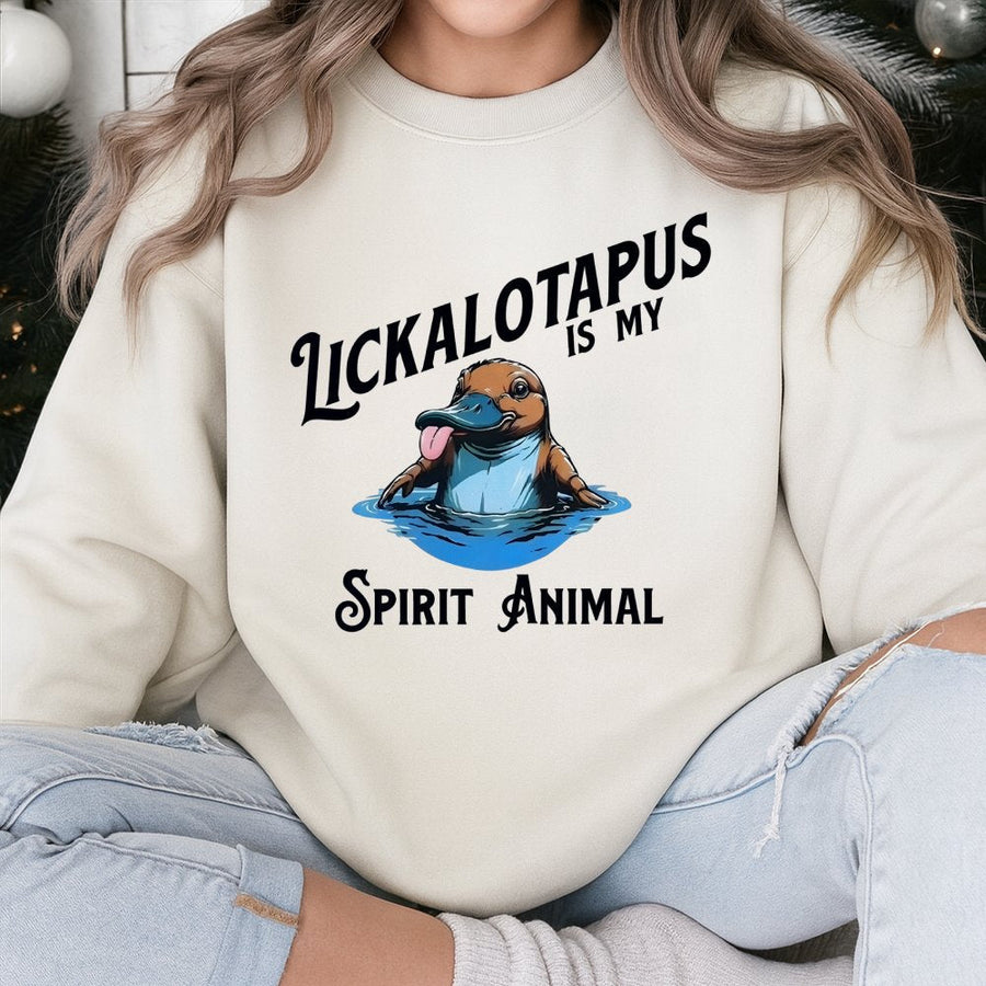 Lickalotapus Spirit Animal Sweatshirt | Funny Platypus Pun Graphic | Premium Cotton Blend | Humorous Animal Lover Gift For Men And Women