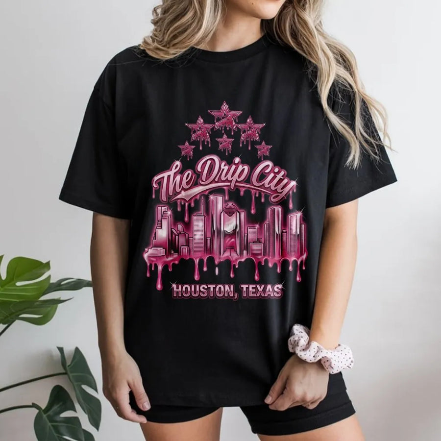 Houston Texas T-Shirt | The Drip City Graffiti Skyline Design | Premium Cotton Blend Sweatshirt | Unisex Houston Pride Gift