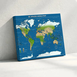 Detailed World Map Canvas Print | Educational Geographic Wall Art | Premium Gallery Wrapped Canvas | Office & Classroom Decor Gift for Traveler