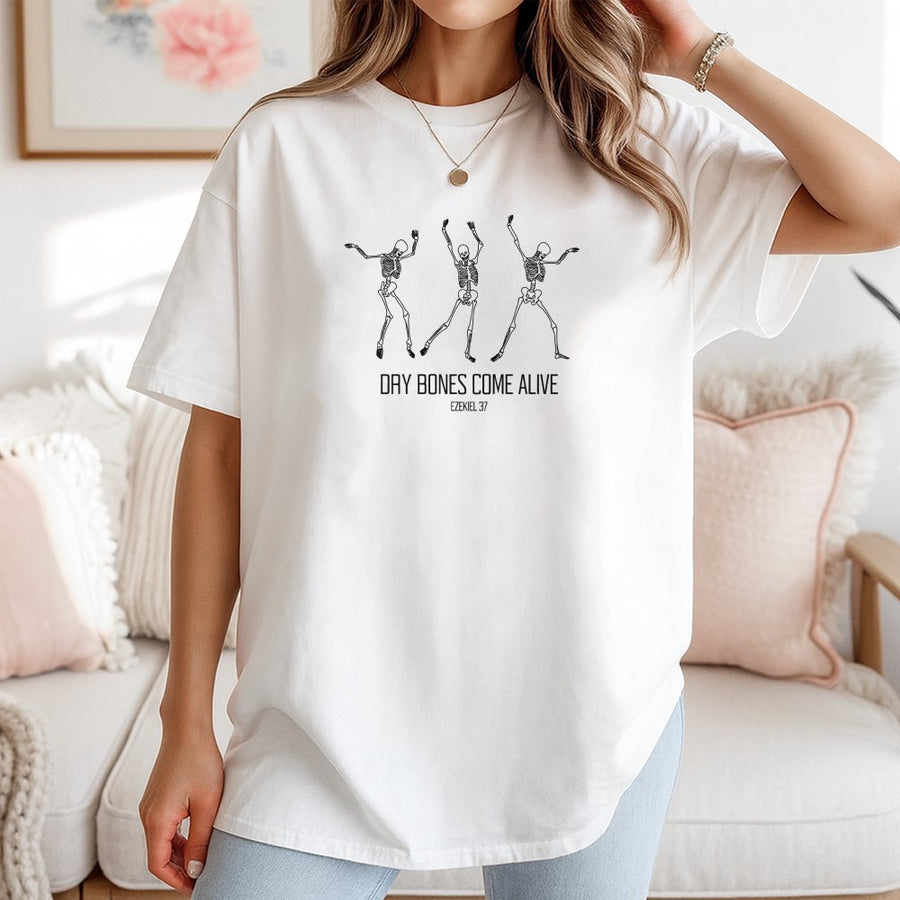 Dry Bones Come Alive T-Shirt | Ezekiel 37 Skeleton Dancing Graphic | Premium 100% Cotton Tee | Christian Faith Gift for Men and Women