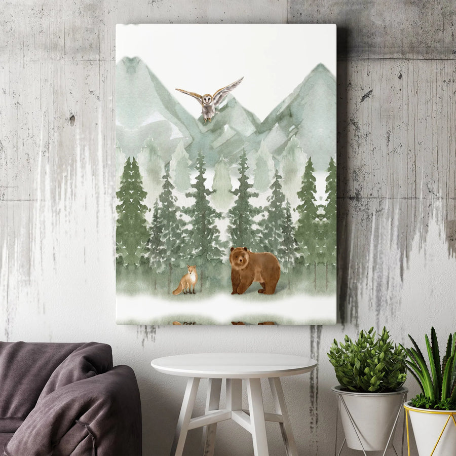 Woodland Animal Wall Art | Watercolor Bear Fox Owl Nursery Decor | Gallery Quality 1.25” Canvas | Rustic Forest Home Decor Gift