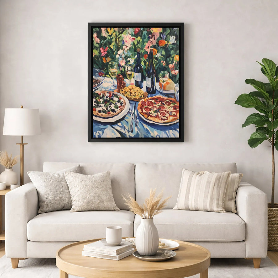 Italian Feast Canvas Wall Art | Pizza Pasta Wine Dining Room Decor | 1.25-Inch Gallery Wrap Print | Premium Kitchen Aesthetic Gift