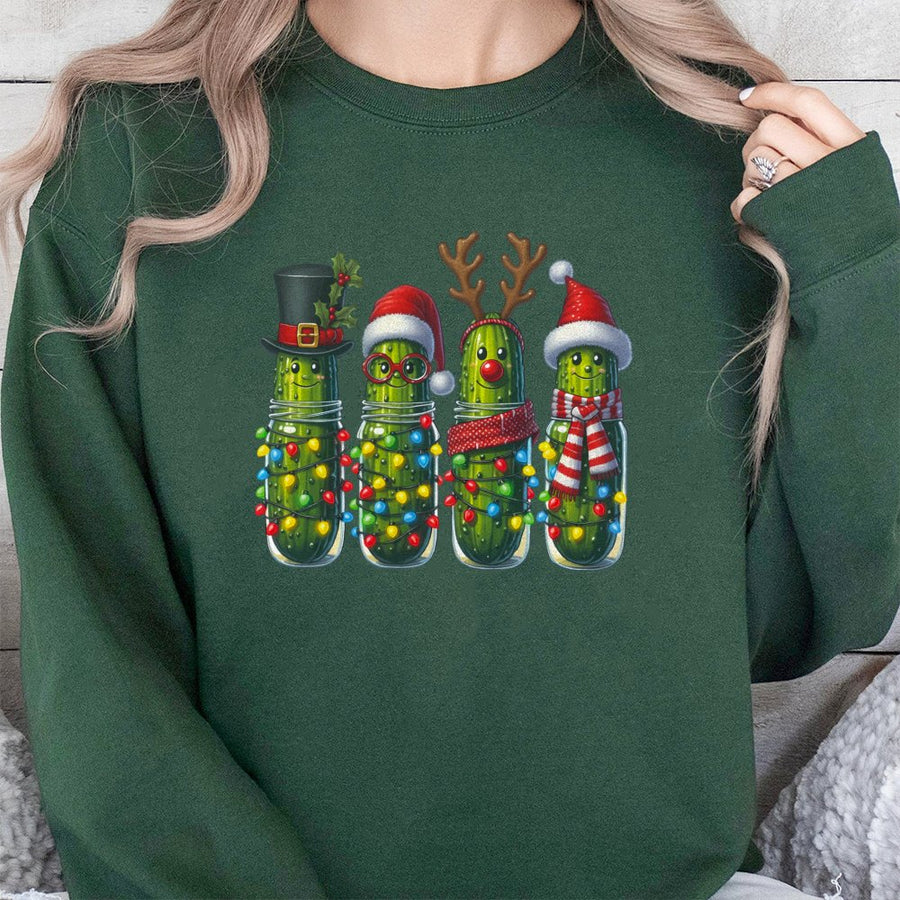 Christmas Pickle Sweatshirt | Funny Holiday Pickle Jar with Lights Design | Premium Cotton-Blend | Festive Gift for Pickle Lovers