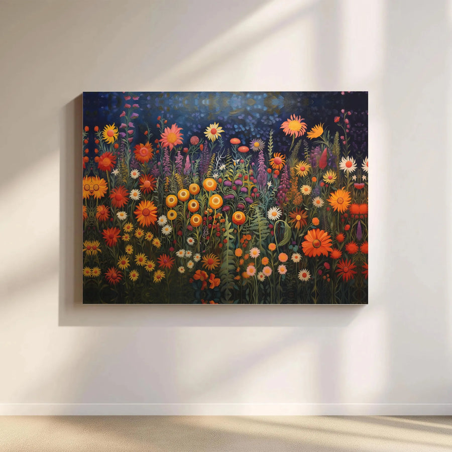 Wildflower Meadow Canvas Wall Art | Vibrant Floral Field Landscape Painting | Gallery Wrapped 1.25” Deep Frame | Premium Boho Home Decor Gift