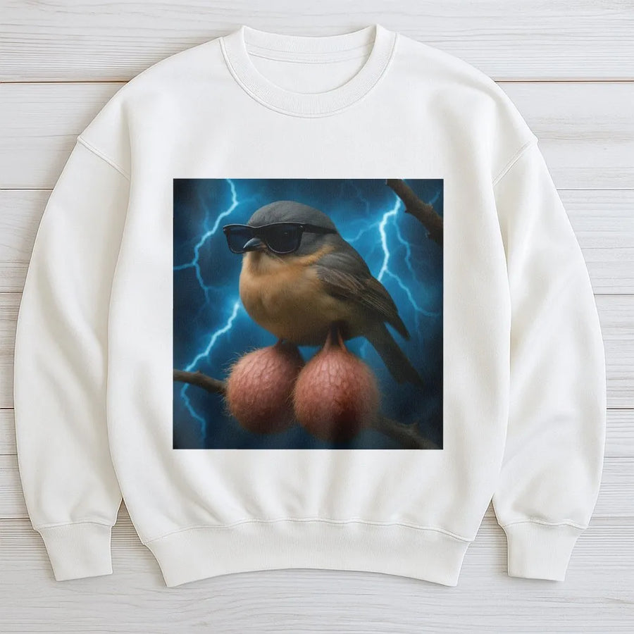 Funny Bird Meme Sweatshirt | Bird with Balls Graphic Pullover | Soft Cotton Blend | Unisex Viral Humor Streetwear Gift