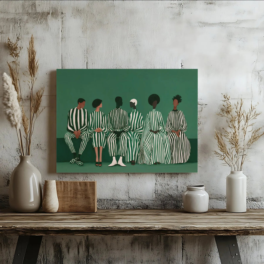 Black Art Canvas Print | Minimalist Green & White Figurative Painting | Premium Fade-Resistant Ink | Modern African American Home Decor Gift