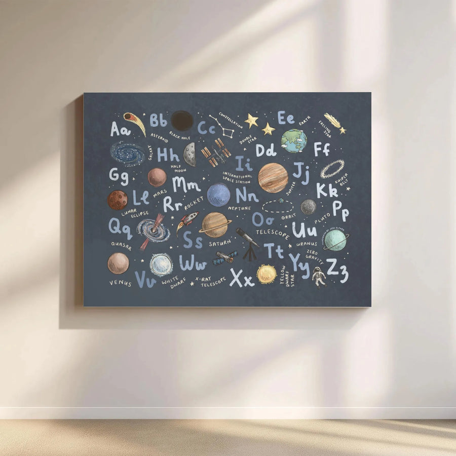 Space Alphabet Canvas Print | Educational Solar System Wall Art with Planets & Astronauts | Premium Quality | Kids Nursery Decor Gift