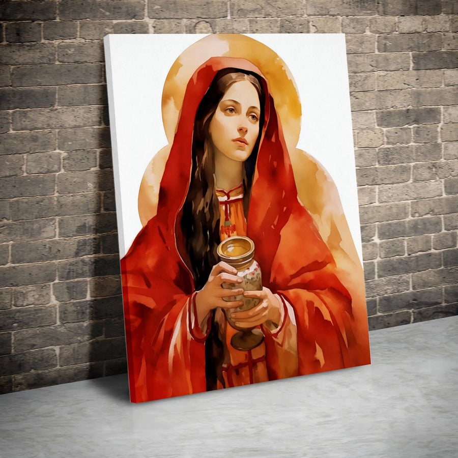 Saint Mary Magdalene Canvas Art | Alabaster Jar Watercolor Print | 1.25 Inch Premium Gallery Wrap | Religious Home Decor Gift