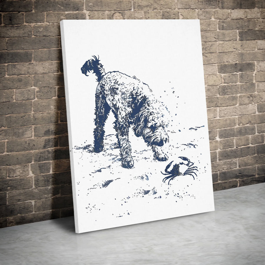 Labradoodle Beach Art | Coastal Dog Sketch Illustration | Premium 1.25-Inch Gallery Canvas | Unique Pet Lover Home Decor Gift